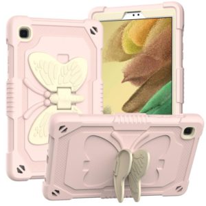 Beige PC + Silicone Anti-drop Protective Case with Butterfly Shape Holder & Pen Slot For Samsung Galaxy Tab A7 Lite 8.7 SM-T220 / SM-T225(Beige + Rose Pink) (OEM)
