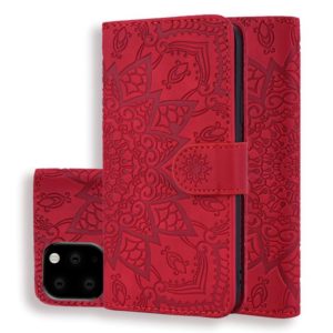 For iPhone 11 Pro Max Calf Pattern Double Folding Design Embossed Leather Case with Wallet & Holder & Card Slots (6.5 inch)(Red) (OEM)