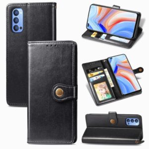 For Oppo Reno4 4G Retro Solid Color Leather Buckle Phone Case with Lanyard & Photo Frame & Card Slot & Wallet & Stand Function(Black) (OEM)