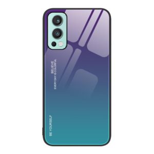 For OnePlus Nord 2 5G Gradient Color Glass Case(Aurora Blue) (OEM)