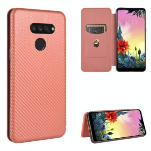 For LG K50S Carbon Fiber Texture Horizontal Flip TPU + PC + PU Leather Case with Card Slot(Brown) (OEM)