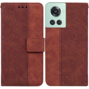 For OnePlus 10R / Ace Geometric Embossed Leather Phone Case(Brown) (OEM)