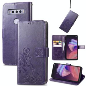 For TCL 10 SE Four-leaf Clasp Embossed Buckle Mobile Phone Protection Leather Case(Purple) (OEM)