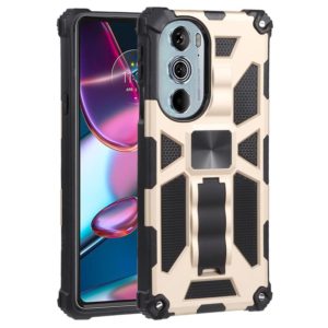 For Motorola Edge 30 Pro Shockproof TPU + PC Magnetic Protective Phone Case with Holder(Gold) (OEM)