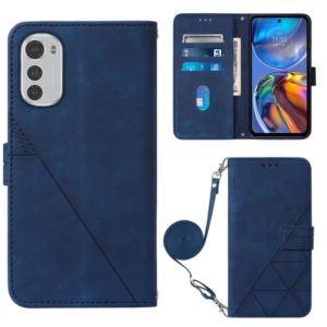 For Motorola Moto E32 Crossbody 3D Embossed Flip Leather Phone Case(Blue) (OEM)