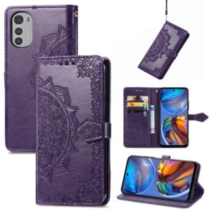 For Motorola Moto E32 Mandala Flower Embossed Horizontal Flip Leather Phone Case(Purple) (OEM)
