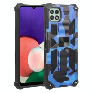 For Samsung Galaxy A22 5G Camouflage Armor Shockproof TPU + PC Magnetic Protective Case with Holder(Blue) (OEM)