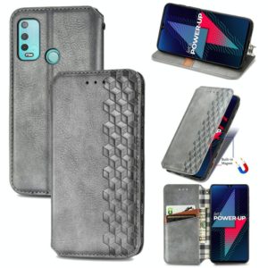 For Wiko Power U30 Cubic Grid Pressed Horizontal Flip Magnetic Leather Case with Holder & Card Slots & Wallet(Grey) (OEM)