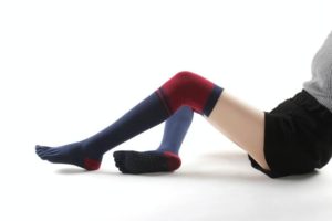 Ladies Over The Knee Yoga Socks Winter Warm Non-Slip Dance Five-Finger Socks, Size: Free Size( Striped Navy) (OEM)