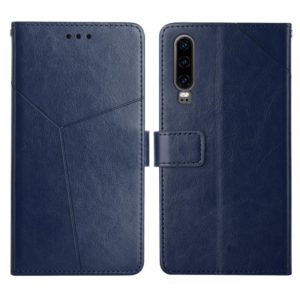 For Huawei P30 Y Stitching Horizontal Flip Leather Phone Case with Holder & Card Slots & Wallet & Photo Frame(Blue) (OEM)
