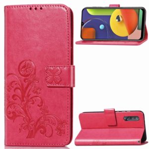 For Galaxy A50S Four-leaf Clasp Embossed Buckle Mobile Phone Protection Leather Case with Lanyard & Card Slot & Wallet & Bracket Function(Magenta) (OEM)