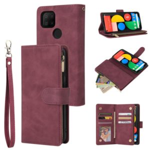 For Google Pixel 5a 5G Multifunctional Phone Leather Case with Card Slot & Holder & Zipper Wallet & Photo Frame(Wine Red) (OEM)