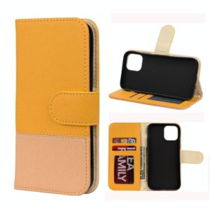 For iPhone 12 Pro Max Splicing Color Horizontal Flip Leather Case with Holder & Photo Frame & Card Slots & Wallet(Yellow) (OEM)