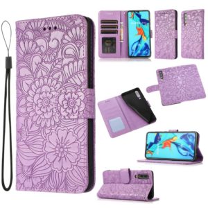For Huawei P30 Skin Feel Embossed Sunflower Horizontal Flip Leather Case with Holder & Card Slots & Wallet & Lanyard(Purple) (OEM)