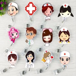 Doctor Head Pattern Cute Retractable Badge Reel Student Nurse ID Name Card Badge (OEM)