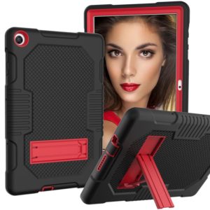 For Huawei MatePad T10 Contrast Color Robot Shockproof Silicone + PC Protective Case with Holder(Black Red) (OEM)