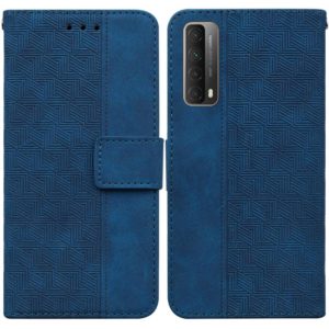For Huawei P smart 2021 / Y7a Geometric Embossed Leather Phone Case(Blue) (OEM)