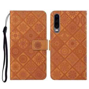For Huawei P30 Ethnic Style Embossed Pattern Horizontal Flip Leather Case with Holder & Card Slots & Wallet & Lanyard(Brown) (OEM)