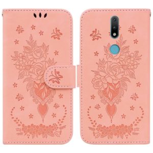 For Nokia 2.4 Butterfly Rose Embossed Leather Phone Case(Pink) (OEM)