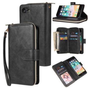 For iPhone SE 2022 / SE 2020 / 8 / 7 Zipper Wallet Bag Horizontal Flip PU Leather Case with Holder & 9 Card Slots & Wallet & Lanyard & Photo Frame(Black) (OEM)