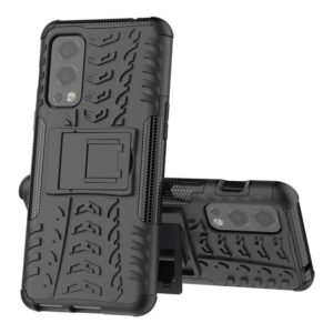 For OnePlus Nord 2 5G Tire Texture Shockproof TPU+PC Protective Case with Holder(Black) (OEM)