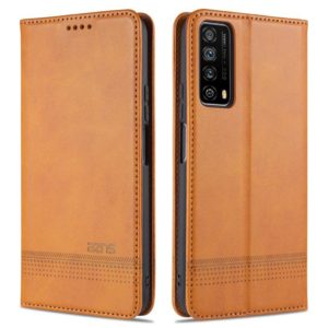 For Huawei Y7a AZNS Magnetic Calf Texture Horizontal Flip Leather Case with Card Slots & Holder & Wallet(Light Brown) (AZNS) (OEM)