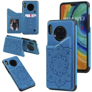 For Huawei Mate 30 Flower Embossing Pattern Shockproof Protective Case with Holder & Card Slots & Photo Frame(Blue) (OEM)