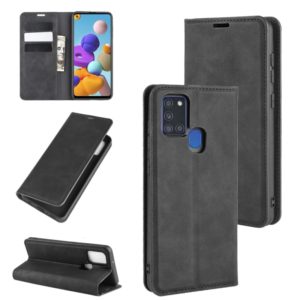 For Galaxy A21s Retro-skin Business Magnetic Suction Leather Case with Holder & Card Slots & Wallet(Black) (OEM)