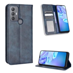 For TCL 30 SE / 30 E / 306 / Sharp Aquos V6 Magnetic Buckle Retro Texture Leather Phone Case(Blue) (OEM)