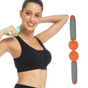 2-Ball Muscle Massage Relaxation Hedgehog Ball Yoga Stick Roller Stick(Orange) (OEM)