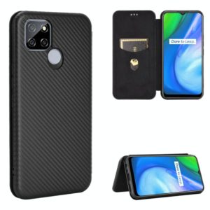 For OPPO Realme V3 Carbon Fiber Texture Horizontal Flip TPU + PC + PU Leather Case with Card Slot(Black) (OEM)
