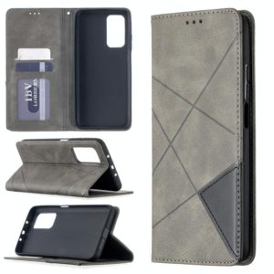 For Xiaomi Mi 10T / 10 Pro 5G Rhombus Texture Horizontal Flip Magnetic Leather Case with Holder & Card Slots(Grey) (OEM)