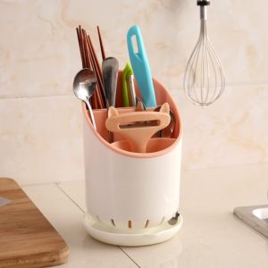 Creative Multi-function Double Drain Shelf Kitchen Chopsticks Storage Bucket Tableware Storage Box, Color:Pink (OEM)