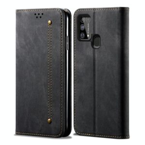For Galaxy M31 Denim Texture Casual Style Horizontal Flip Leather Case with Holder & Card Slots & Wallet(Black) (OEM)