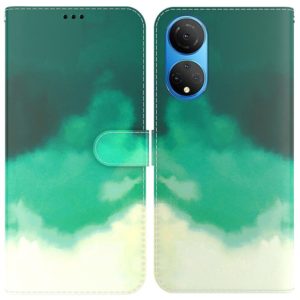 For Honor X7 Watercolor Pattern Horizontal Flip Leather Phone Case(Cyan Green) (OEM)