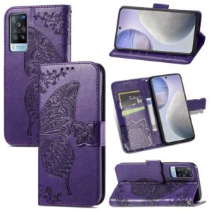 For vivo X60 Butterfly Love Flowers Embossed Horizontal Flip Leather Case with Holder & Card Slots & Wallet & Lanyard(Dark Purple) (OEM)