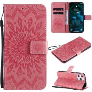 For iPhone 12 Pro Max Pressed Printing Sunflower Pattern Horizontal Flip PU Leather Case Holder & Card Slots & Wallet & Lanyard(Pink) (OEM)