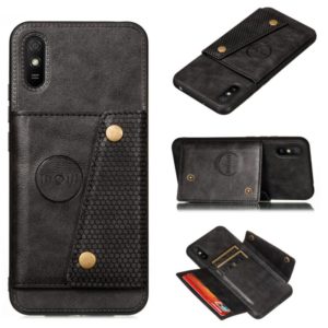 For Xiaomi Redmi 9A Double Buckle PU + TPU Shockproof Magnetic Protective Case with Card Slot & Holder(Black) (OEM)
