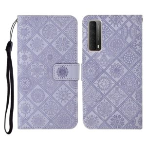 For Huawei P smart 2021 Ethnic Style Embossed Pattern Horizontal Flip Leather Case with Holder & Card Slots & Wallet & Lanyard(Purple) (OEM)