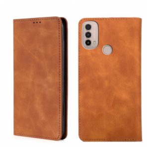 For Motorola Moto E40 Skin Feel Magnetic Horizontal Flip Leather Phone Case(Light Brown) (OEM)