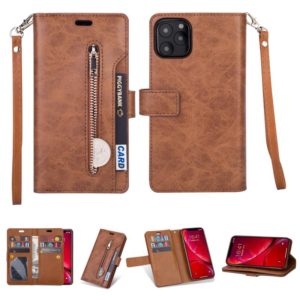 For iPhone 11 Pro Multifunctional Zipper Horizontal Flip Leather Casewith Holder & Wallet & 9 Card Slots & Lanyard(Brown) (OEM)