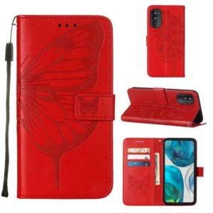 For Motorola Moto G52 Embossed Butterfly Leather Phone Case(Red) (OEM)