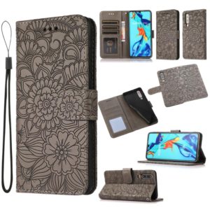 For Huawei P30 Skin Feel Embossed Sunflower Horizontal Flip Leather Case with Holder & Card Slots & Wallet & Lanyard(Grey) (OEM)