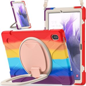 For Samsung Galaxy Tab S7 FE T730 Silicone + PC Protective Case with Holder & Shoulder Strap(Colorful Red) (OEM)