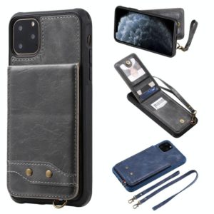 For iPhone 11 Pro Max Vertical Flip Wallet Shockproof Back Cover Protective Case with Holder & Card Slots & Lanyard & Photos Frames(Gray) (OEM)