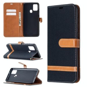 For Samsung Galaxy A21s Matching Denim Texture Horizontal Flip PU Leather Case with Holder & Card Slots & Wallet & Lanyard(Black) (OEM)