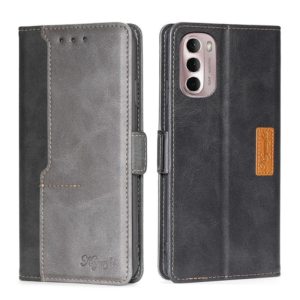For Motorola Moto G Stylus 5G 2022 Contrast Color Side Buckle Leather Phone Case(Black + Grey) (OEM)