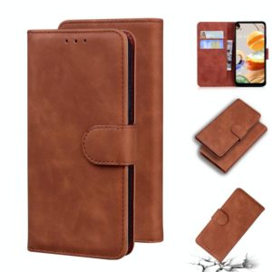 For LG K61 Skin Feel Pure Color Flip Leather Phone Case(Brown) (OEM)