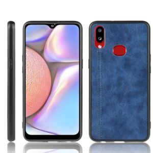 For Galaxy A10s Shockproof Sewing Cow Pattern Skin PC + PU + TPU Case(Blue) (OEM)