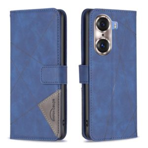 For Honor 60 Pro Rhombus Texture Magnetic Buckle Horizontal Flip Leather Phone Case(Blue) (OEM)
